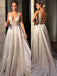 Shimmering Glitter Tulle V-neck Neckline Chapel Train A-line Prom Dresses PD504