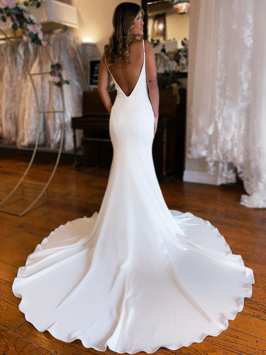 $238.99 Modest Satin Mermaid Wedding Dress Trumpet Wedding Gown WD1904