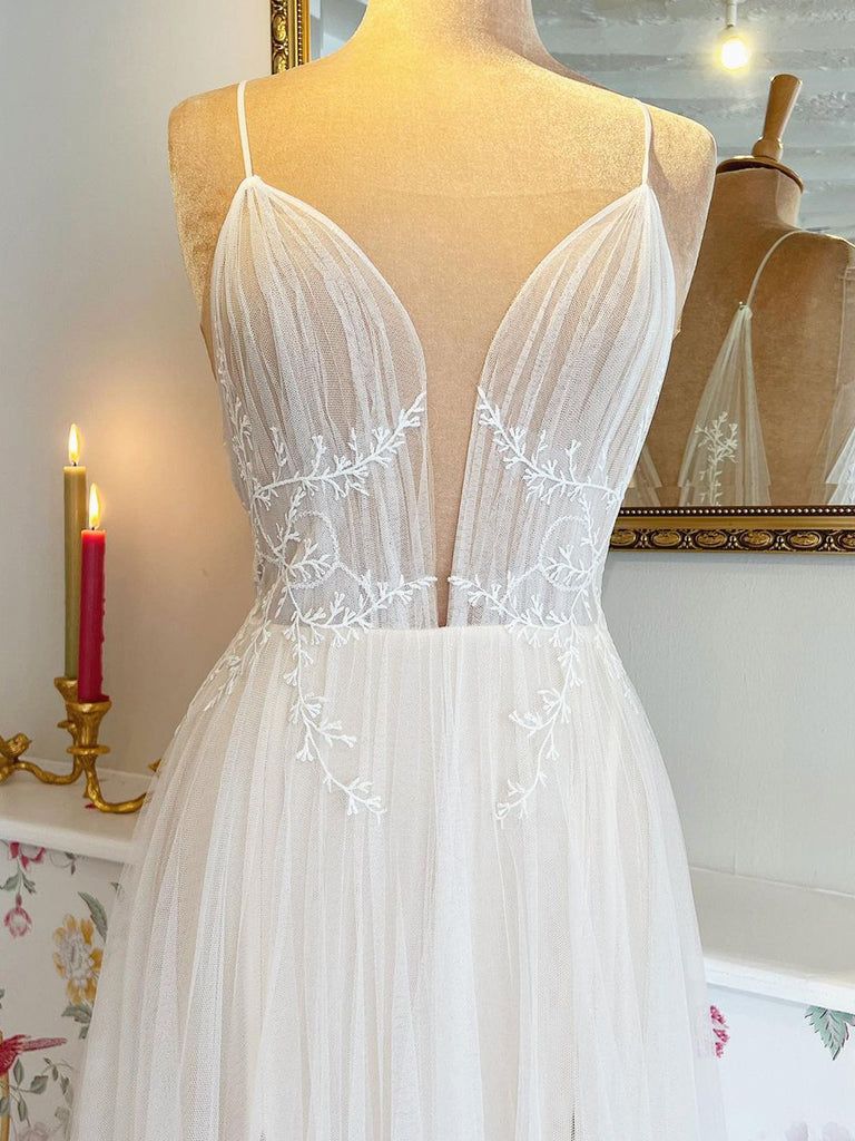 $199.99 Flowy Tulle Lace Wedding Gown Boho A Line Wedding Dress WD1905