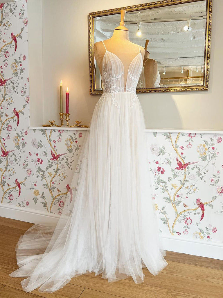 $199.99 Flowy Tulle Lace Wedding Gown Boho A Line Wedding Dress WD1905