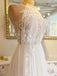 A Line Delicated Lace Tulle Wedding Dresses See Through Halter Neck Bridal Dress WD1906