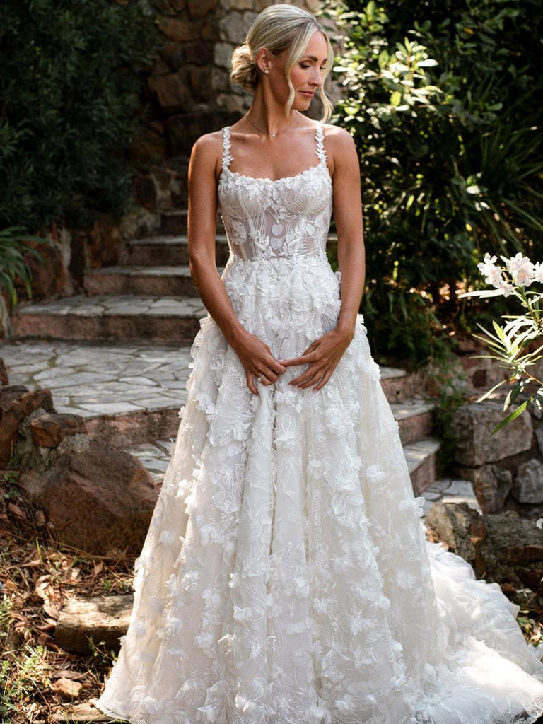 $398.99 3D Flowers Wedding Gown Floral Lace Boho Wedding Dresses WD1911