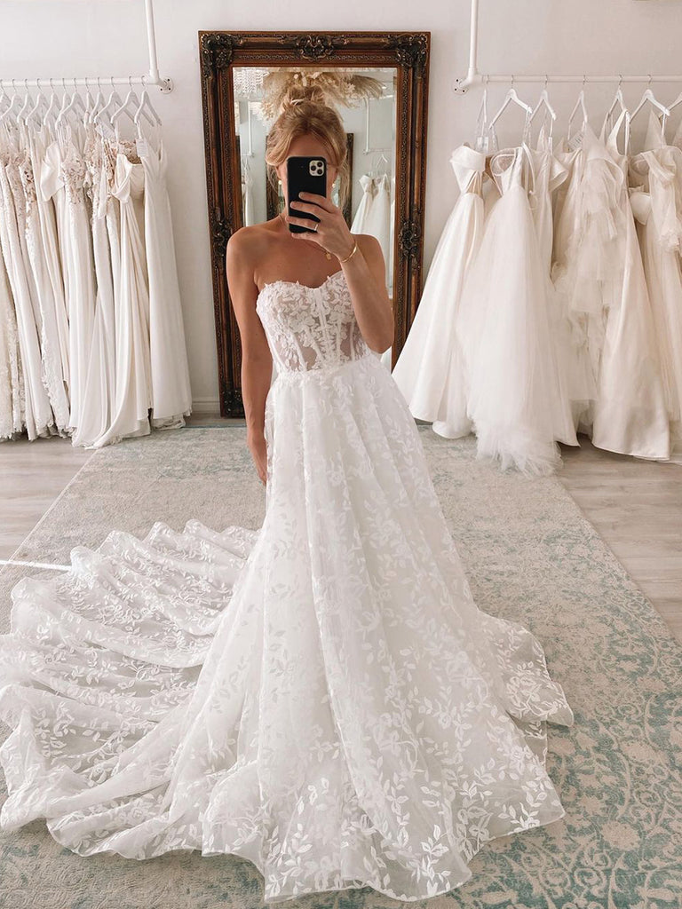 $269.99 Sweetheart Neck Ball Gown Lace Wedding Dress With Detachable Puff Sleeves WD1913