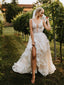 Delicate Lace V Neck A Line Wedding Dress Tulle Wedding Gown with Sweep Train WD1916