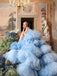 Drama Ball Gown Wedding Dress Dusty Blue Tiered Tulle Wedding Dress WD1921