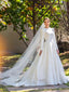 Embroidery A Line Ivory Satin Modest Long Sleeves Simple Wedding Dresses WD1927