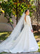 $289.99 Embroidery A Line Ivory Satin Modest Long Sleeves Simple Wedding Dresses WD1927
