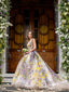 Colorful Ball Gown Tulle Wedding Dress V Neck Wedding Gown WD1929