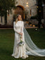 Long Sleeve Ivory Rustic Lace Wedding Dresses Keyhole Back Boho Wedding Dresses WD1932