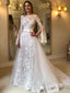 Trumpet Sleeves Floral Lace Wedding Dresses with Detachable Train WD1933