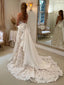Floral Lace Strapless A Line Wedding Dress with Satin Bowtie Boho Wedding Gown WD1934
