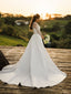 Illusion Rustic Lace Long Sleeves Tulle Wedding Dress With Detachable Satin Wedding Gown AWD1937