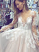 Romantic V-neck Long Wedding Dresses A-line Long Sleeves Gowns WD209