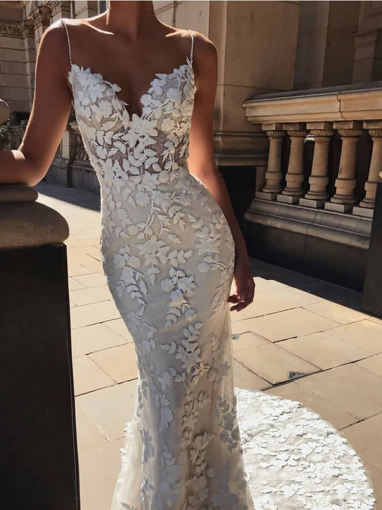 Unique Lace Wedding Dresses Mermaid Long Bridal Gowns WD230