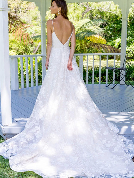 Romantic Lace Halter Neckline A-line Wedding Dresses With Appliques WD –  BohoProm