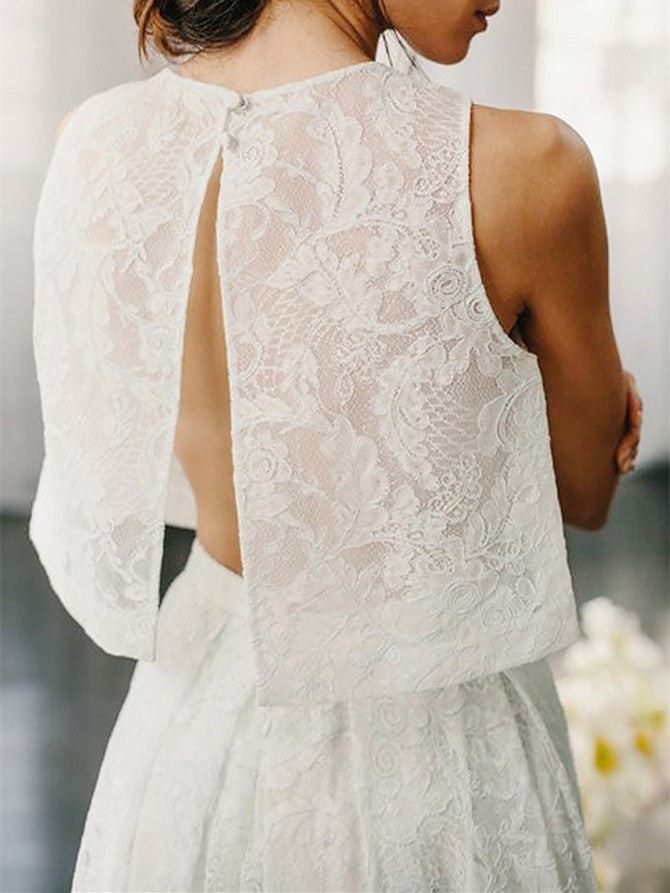 Delicate Lace 2 Pieces Wedding Dresses A-line Long Bridal Gowns  WD132