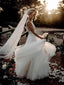 Marvelous V-neck A-line Wedding Dresses With Flowers Tulle Gowns WD255