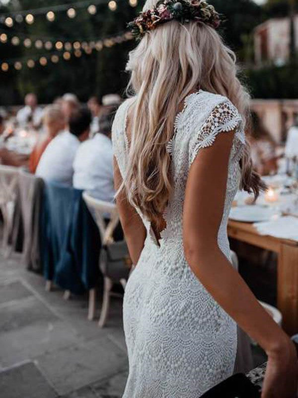 Eye-catching Mermaid Wedding Dresse Lace Cap Sleeves Gowns WD260