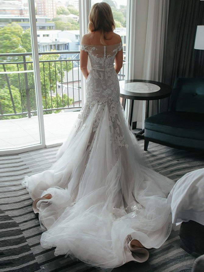 Marvelous Tulle Mermaid Wedding Dresses With Appliques WD266