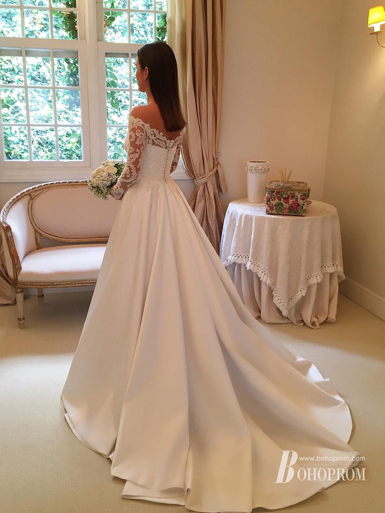 Elegant Appliques A-line Wedding Dresses Satin Long Bridal Gowns WD278