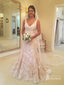 Glamorous Lace V-neck Mermaid Long Wedding Dresses With Beaded WD280