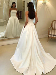 Strapless Satin Wedding Dresses A-Line Bridal Dresses W0031