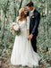 Elegant V-neck Tulle Wedding Dresses Lace A-line Bridal Gowns WD296