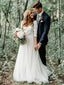 Elegant V-neck Tulle Wedding Dresses Lace A-line Bridal Gowns WD296