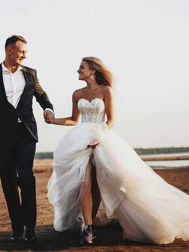 Sweetheart Tulle Wedding Dresses A-line Bridal Gowns With Appliques WD300