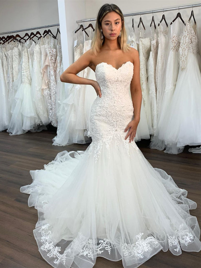 Sweetheart Tulle Mermaid Wedding Dresses With Appliques WD311