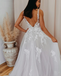 Elegant V-neck A-line Wedding Dresses Tulle Appliqued Gowns WD316