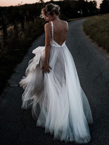 Backless Lace Wedding Dresses A-line Tulle Bridal Gowns WD317