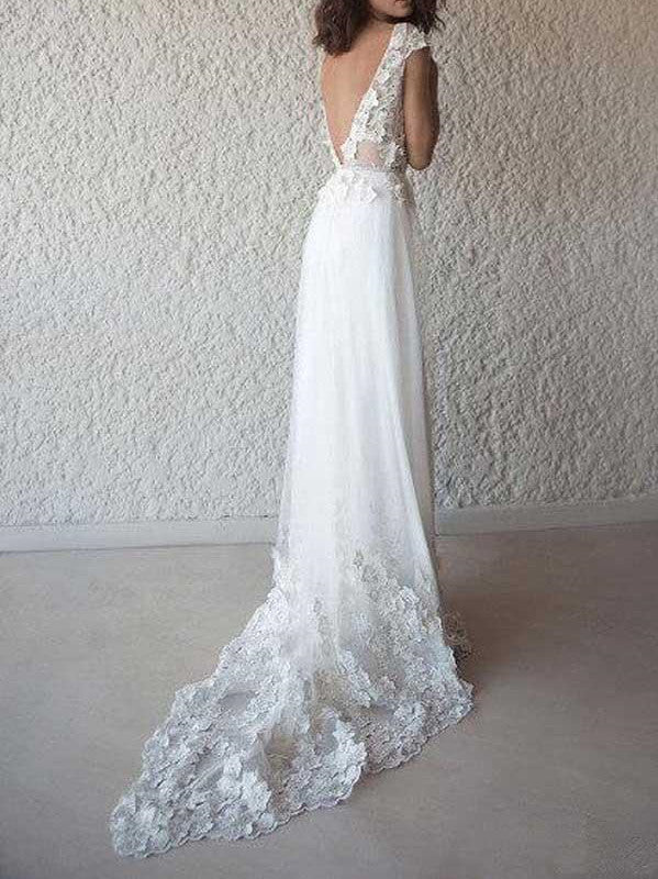 Cap Sleeves A-line Wedding Dresses Tulle Flowers Bridal Gowns WD324