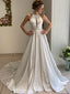 Halter Neckline Backless A-line Wedding Dresses with Long Satin WD335