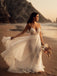 Light Tulle Sleeveless Spaghetti Straps V-Neck Backless A-line Sweep Train Wedding Dresses With Beaded WD337