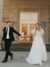 Simple Chiffon Sweep Train with sleeves  A-line V-neck Gown Wedding Dresses WD340
