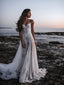 Dramy Backless Flower Tulle V-Neck Appliqued A-line Wedding Dresses With Chapel Train WD343