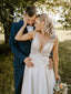 Shining V-Neck Backless Beaded Satin Appliqued A-line Wedding Dresses WD359