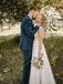 Shining V-Neck Backless Beaded Satin Appliqued A-line Wedding Dresses WD359
