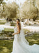 Elegant Tulle V-Neck Appliqued Spaghetti Straps Mermaid Sleeveless Chapel Train Wedding Dresses WD366