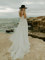 Simple Tulle Sleeveless Spaghetti Straps V-Neck A-line Sweep Train Wedding Dresses  WD368