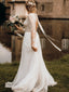 Modest Chiffon V-Neck A-line Backless Wedding Dresses Country With Long Sleeves Gowns WD386
