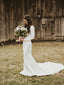 Simple Longsleeves Backless Satin Wedding Dresses Mermaid  Bridal Gowns WD407