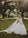 Simple Tulle Spaghetti Straps V-Neck A-line Sweep Train Wedding Dresses  WD453