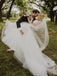 Simple Tulle Spaghetti Straps V-Neck A-line Sweep Train Wedding Dresses  WD453