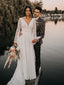 Vintage Mandarin Sleeves Chiffon V-Neck  Wedding Dresses Backless Bridal Gowns WD456