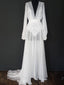Amazing Illusion Chiffon V-Neck LongSleeves A-line Wedding Dresses Lace Bridal Gowns WD462