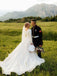 Fabulous Ball Gown Lace V-Neck Longsleeves Wedding Dresses Appliqued Tulle Chapel Train WD465