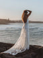 A-Line Lace Backless V-Neck Spaghetti Straps Wedding Dress WD475