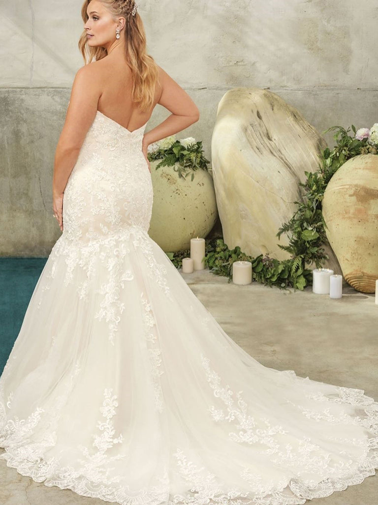 Simple Tulle Strapless Mermaid with Appliques Sweep Train Wedding Dresses WD478